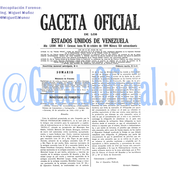 Gaceta Oficial 104 del 16 Octubre 1944
