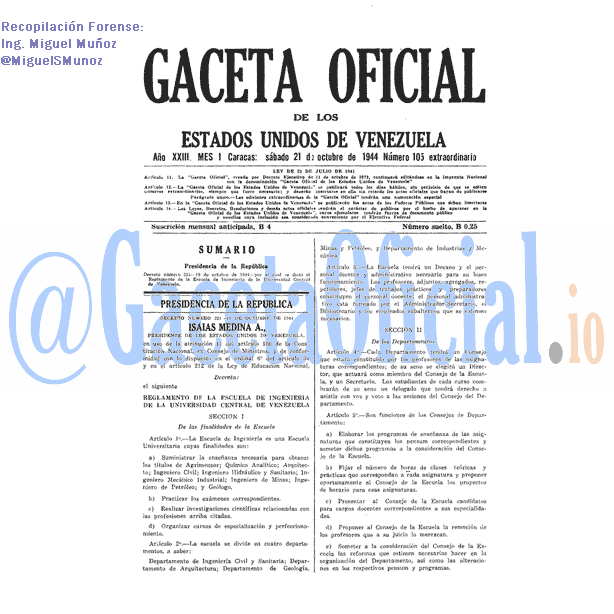 Gaceta Oficial 105 del 21 Octubre 1944
