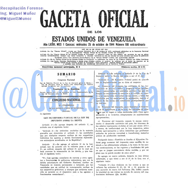 Gaceta Oficial 106 del 25 Octubre 1944