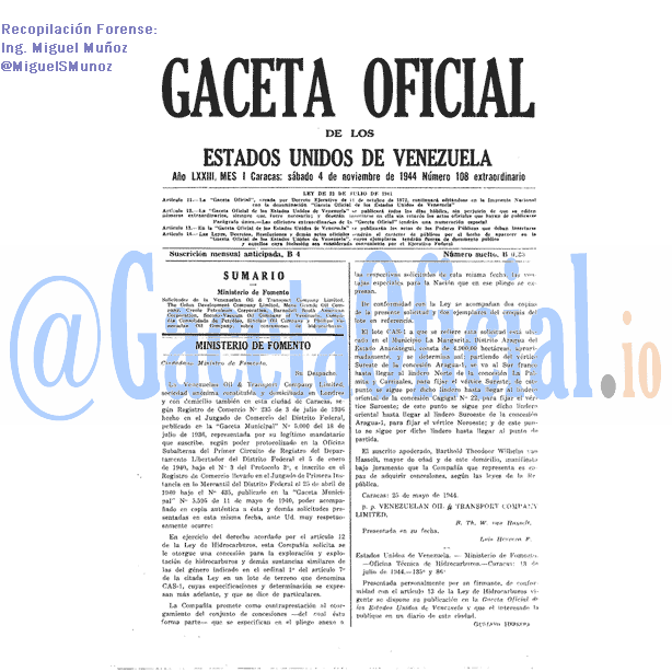 Gaceta Oficial 108 del 4 Noviembre 1944