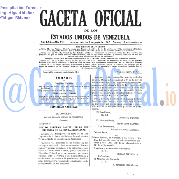 Gaceta Oficial 10 del 9 Junio 1942