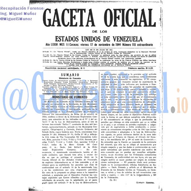 Gaceta Oficial 110 del 17 Noviembre 1944