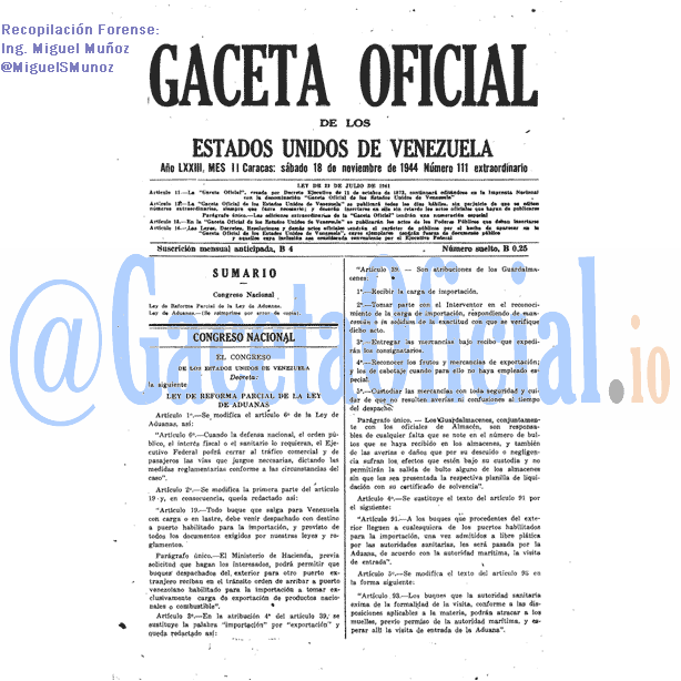 Gaceta Oficial 111 del 18 Noviembre 1944