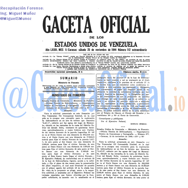 Gaceta Oficial 112 del 25 Noviembre 1944
