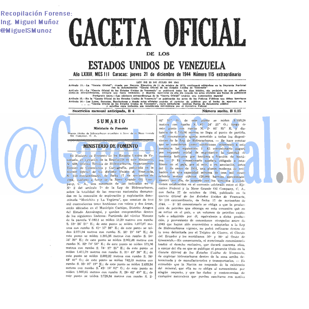 Gaceta Oficial 115 del 21 Diciembre 1944