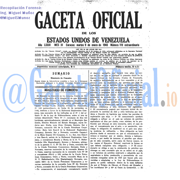 Gaceta Oficial 119 del 9 Enero 1945