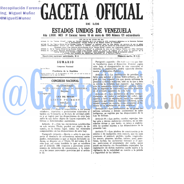 Gaceta Oficial 121 del 18 Enero 1945