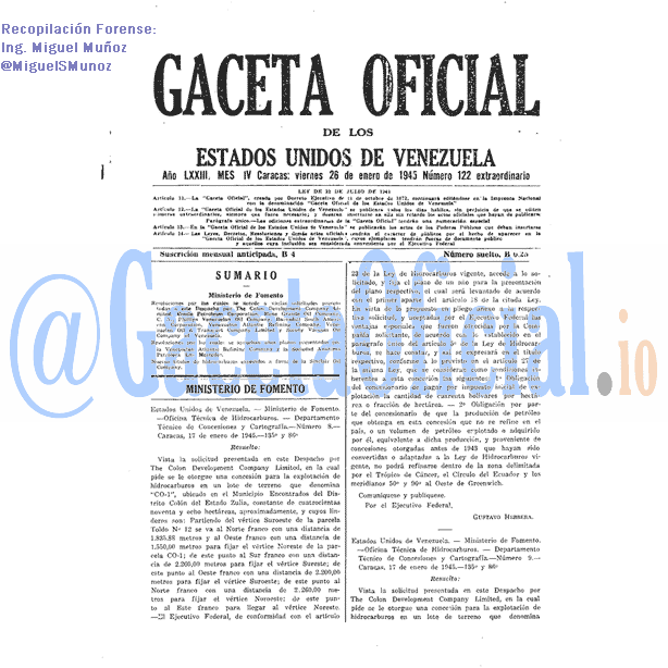 Gaceta Oficial 122 del 26 Enero 1945
