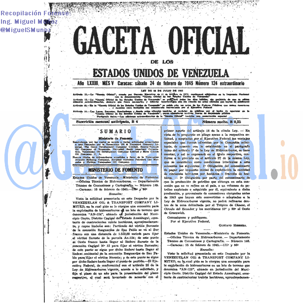 Gaceta Oficial 124 del 24 Febrero 1945
