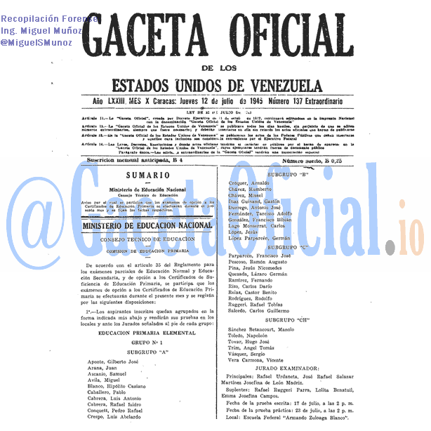 Gaceta Oficial 137 del 12 Julio 1945