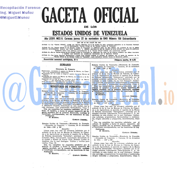 Gaceta Oficial 158 del 22 Noviembre 1945