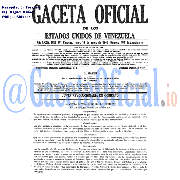 Gaceta Oficial 164 del 14 Enero 1946