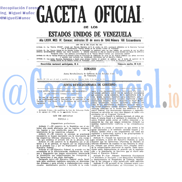 Gaceta Oficial 166 del 30 Enero 1946