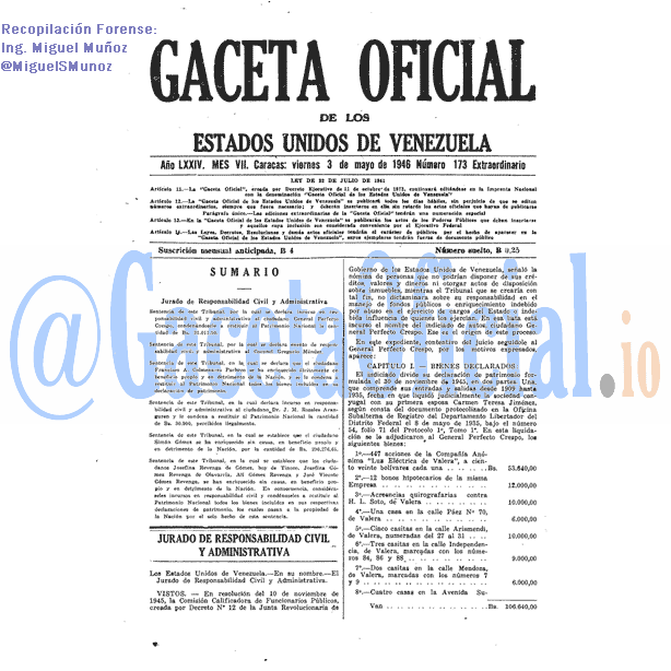 Gaceta Oficial 173 del 3 Mayo 1946