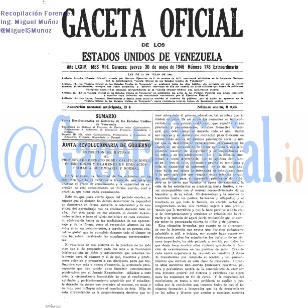 Gaceta Oficial 178 del 30 Mayo 1946