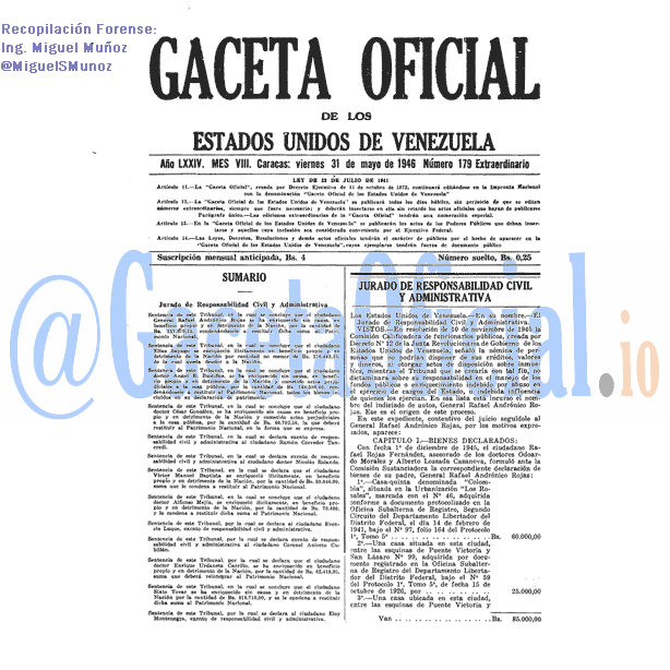 Gaceta Oficial 179 del 31 Mayo 1946