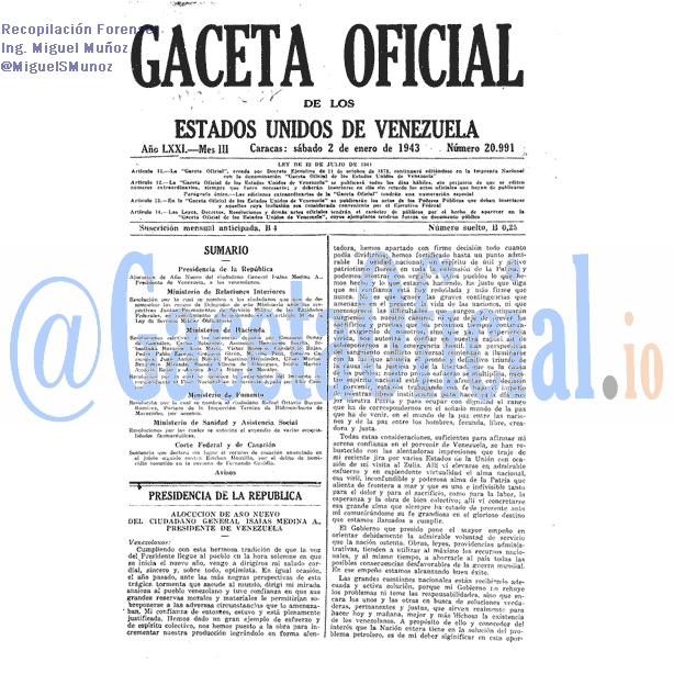 Gaceta Oficial 20991 del 2 Enero 1943