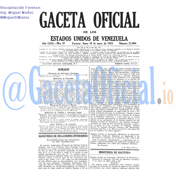 Gaceta Oficial 21004 del 18 Enero 1943