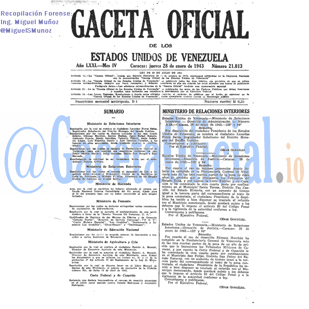 Gaceta Oficial 21013 del 28 Enero 1943