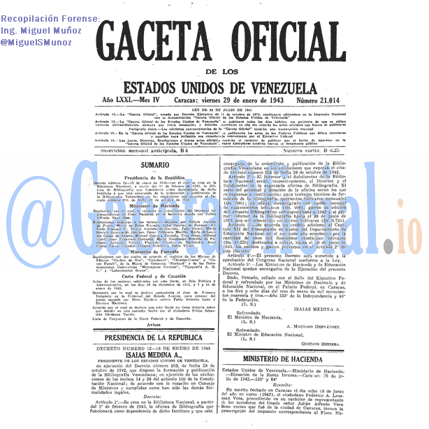Gaceta Oficial 21014 del 29 Enero 1943