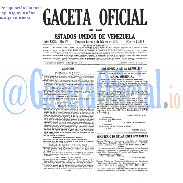Gaceta Oficial 21019 del 4 Febrero 1943