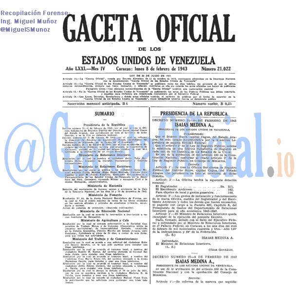 Gaceta Oficial 21022 del 8 Febrero 1943