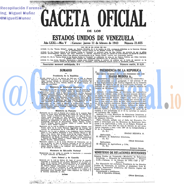 Gaceta Oficial 21025 del 11 Febrero 1943