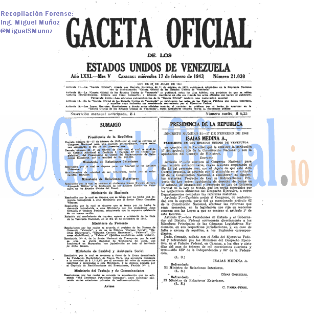 Gaceta Oficial 21030 del 17 Febrero 1943