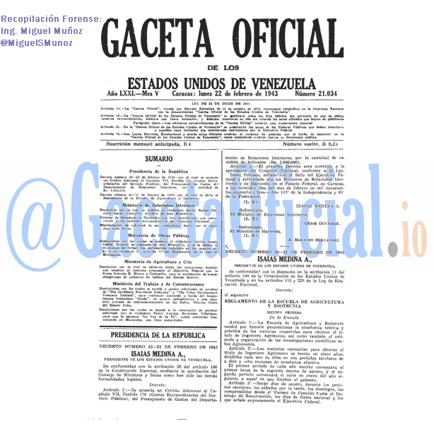 Gaceta Oficial 21034 del 22 Febrero 1943