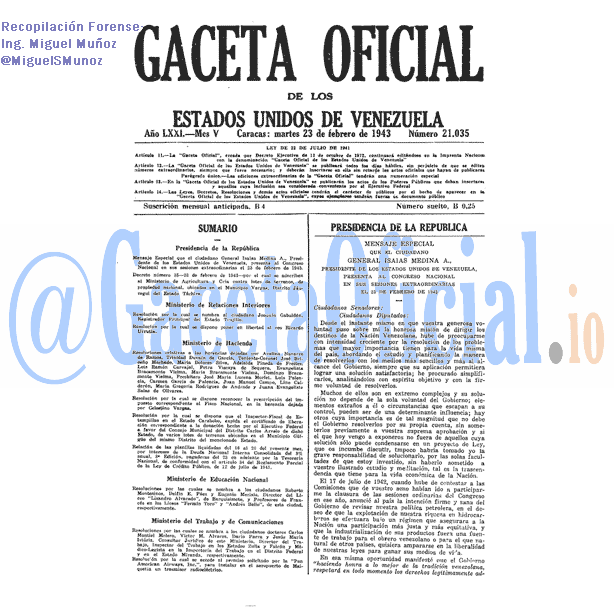 Gaceta Oficial 21035 del 23 Febrero 1943