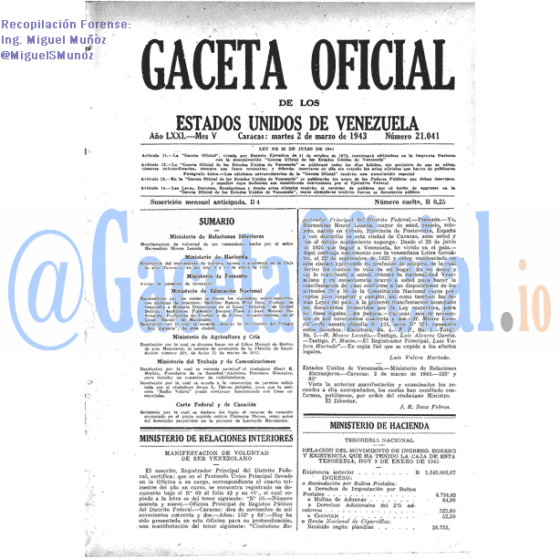 Gaceta Oficial 21041 del 2 Marzo 1943