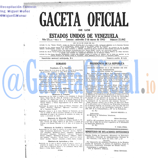 Gaceta Oficial 21042 del 3 Marzo 1943