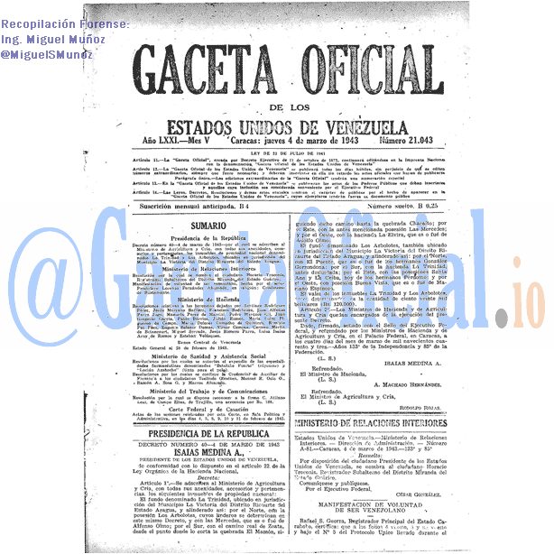 Gaceta Oficial 21043 del 4 Marzo 1943