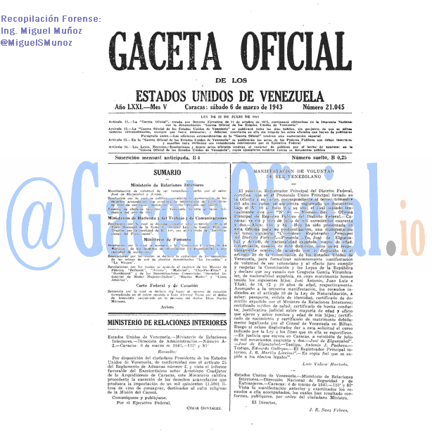 Gaceta Oficial 21045 del 6 Marzo 1943