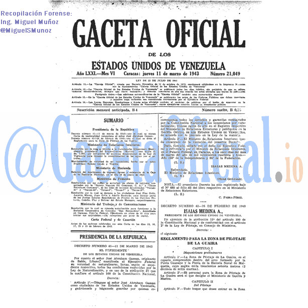 Gaceta Oficial 21049 del 11 Marzo 1943