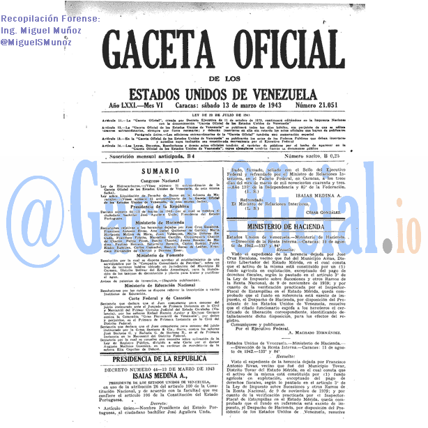 Gaceta Oficial 21051 del 13 Marzo 1943