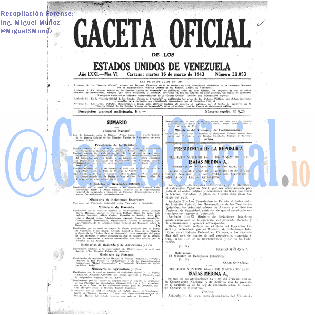 Gaceta Oficial 21053 del 16 Marzo 1943