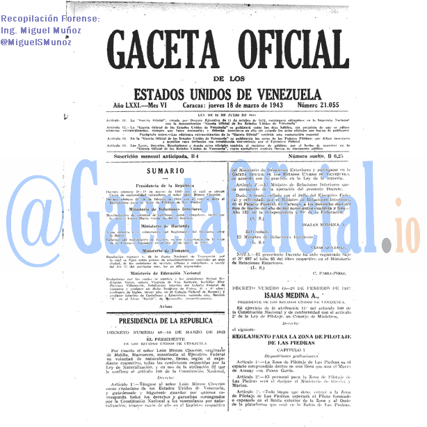 Gaceta Oficial 21055 del 18 Marzo 1943