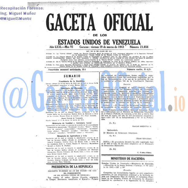 Gaceta Oficial 21056 del 19 Marzo 1943