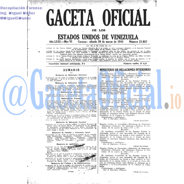 Gaceta Oficial 21057 del 20 Marzo 1943