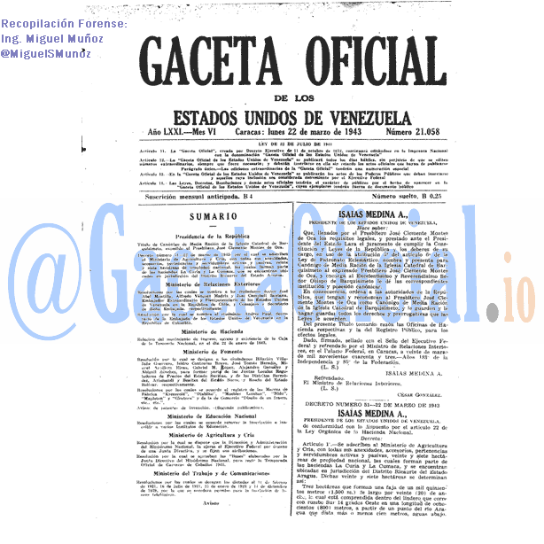 Gaceta Oficial 21058 del 22 Marzo 1943