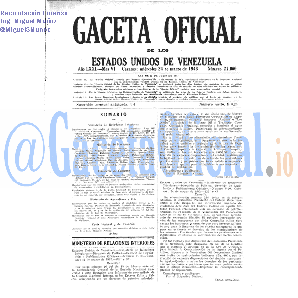 Gaceta Oficial 21060 del 24 Marzo 1943