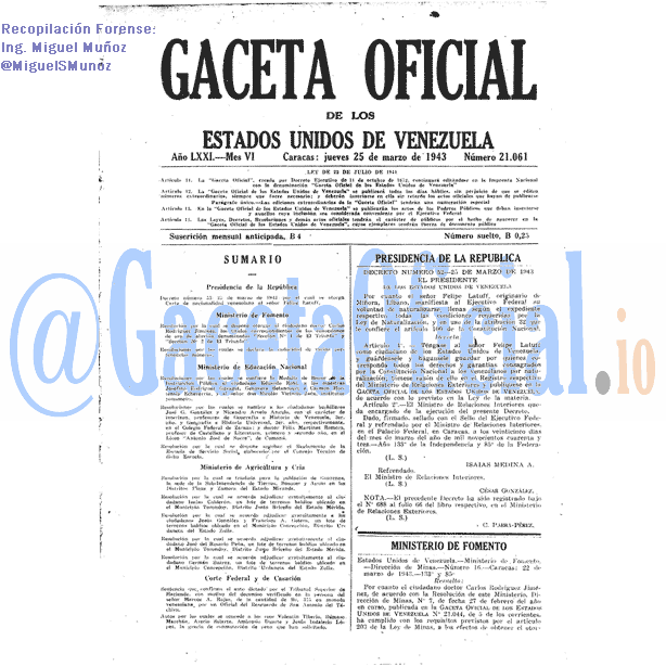 Gaceta Oficial 21061 del 25 Marzo 1943