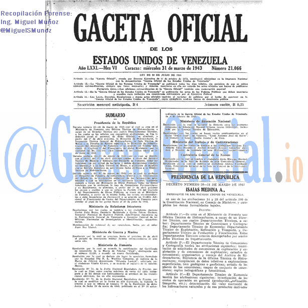 Gaceta Oficial 21066 del 31 Marzo 1943