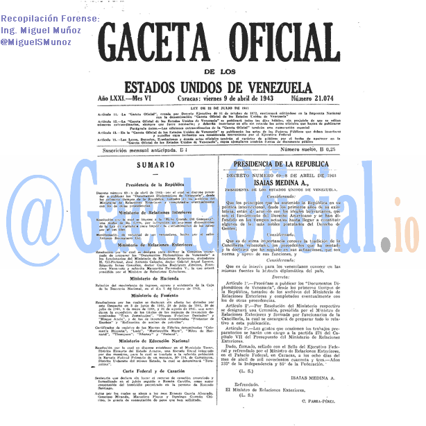Gaceta Oficial 21074 del 9 Abril 1943