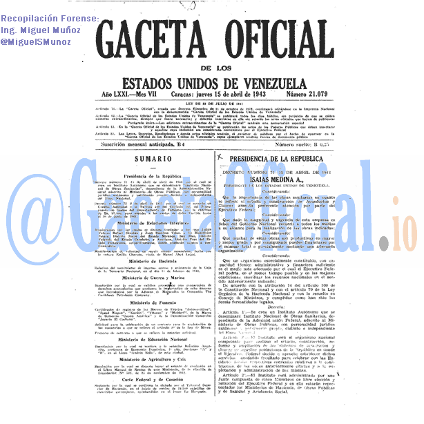 Gaceta Oficial 21079 del 15 Abril 1943