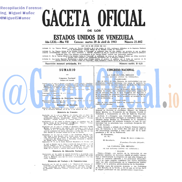 Gaceta Oficial 21082 del 20 Abril 1943