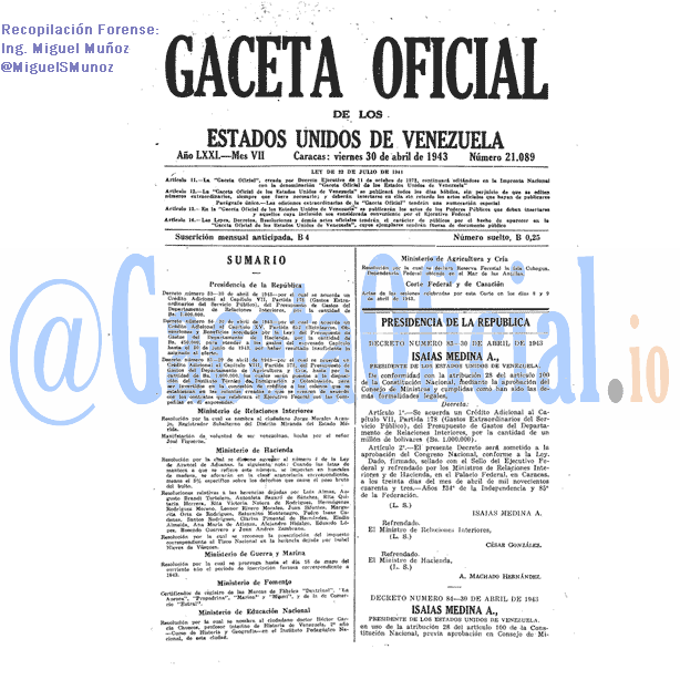 Gaceta Oficial 21089 del 30 Abril 1943