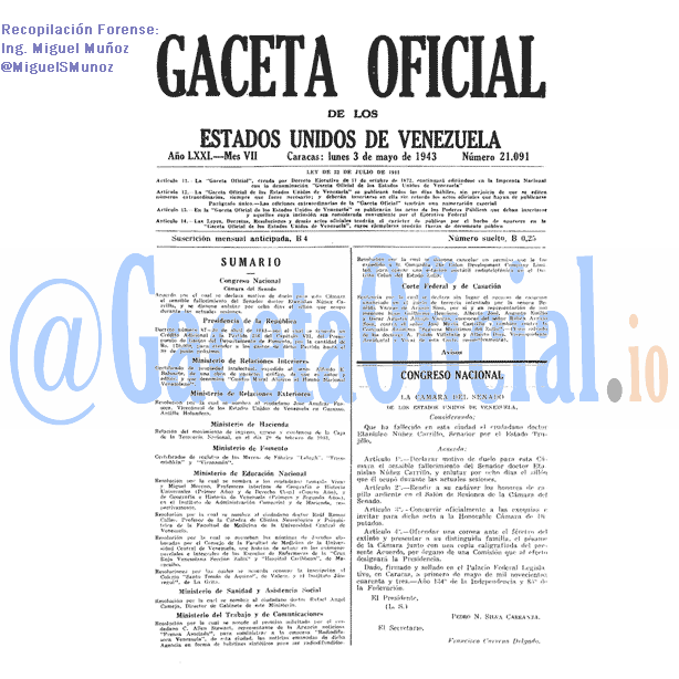 Gaceta Oficial 21091 del 3 Mayo 1943