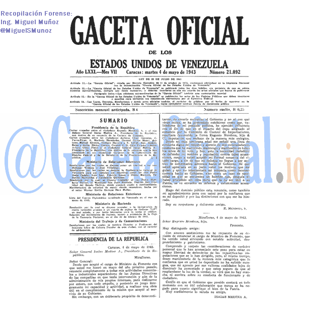 Gaceta Oficial 21092 del 4 Mayo 1943